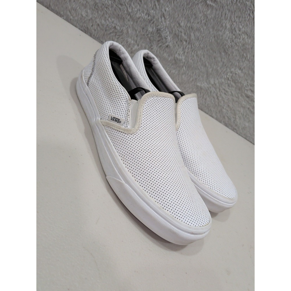 Vans Classic Slip-On White Perforated Leather Sneakers Top Shoes Sz M 7 W 8.5